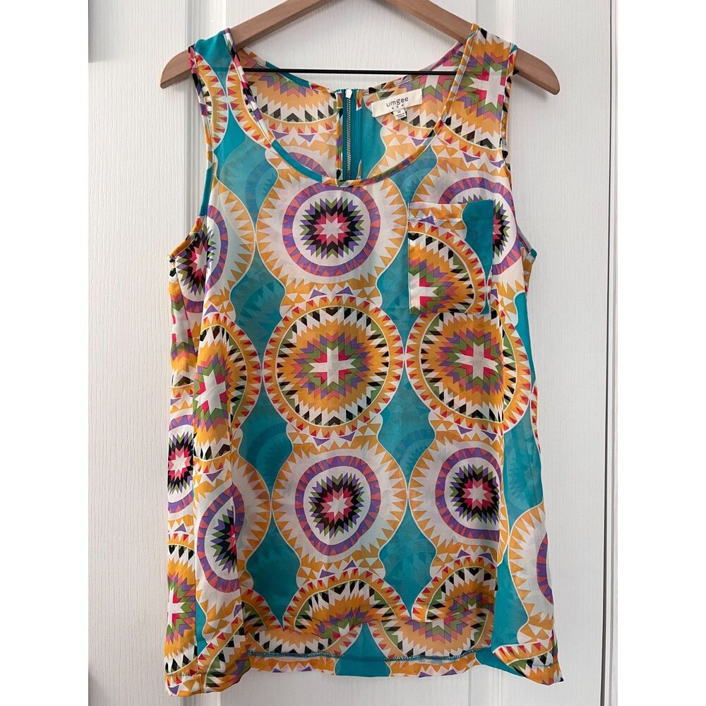 Umgee Turquoise Multi-Color Geo Print Tank Top